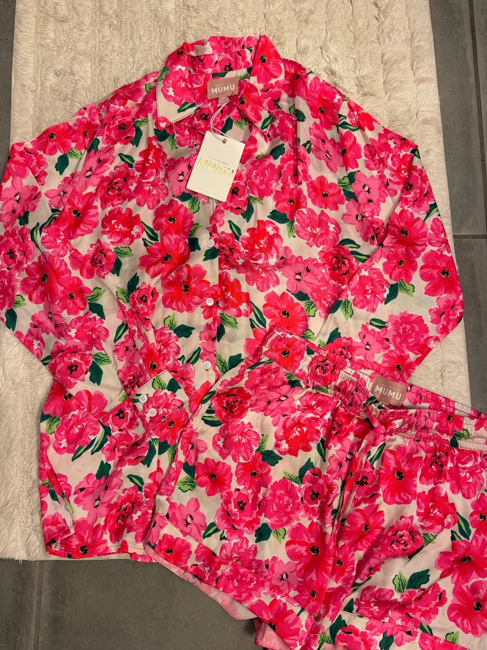 Show me your Mumu, Floral Pink Satin Pajama Set - Women's Sleepwear
